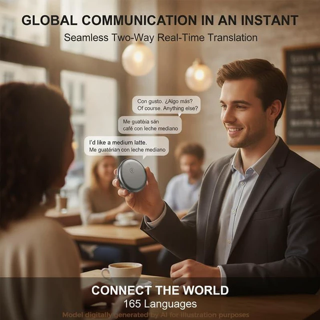 Alt view image 2 of 7 - AI Wearable Language Translator, 165-Language Voice TranslatorWhite | Wearable translation with multilingual conversation support, speaking practice, vocabulary review and portable everyday use