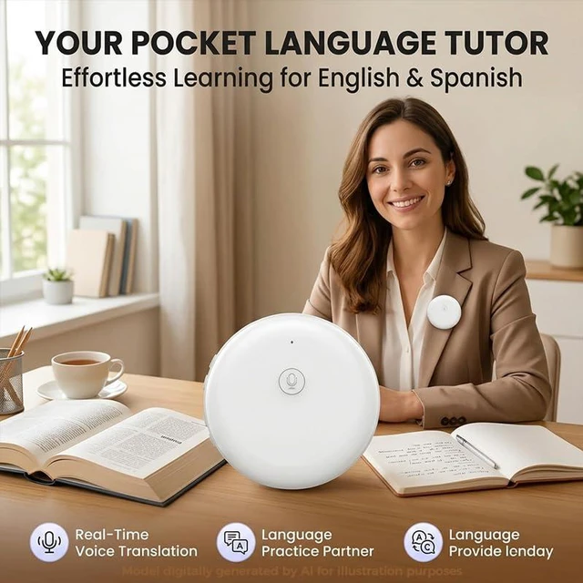 Alt view image 4 of 7 - AI Wearable Language Translator, 165-Language Voice TranslatorWhite | Wearable translation with multilingual conversation support, speaking practice, vocabulary review and portable everyday use