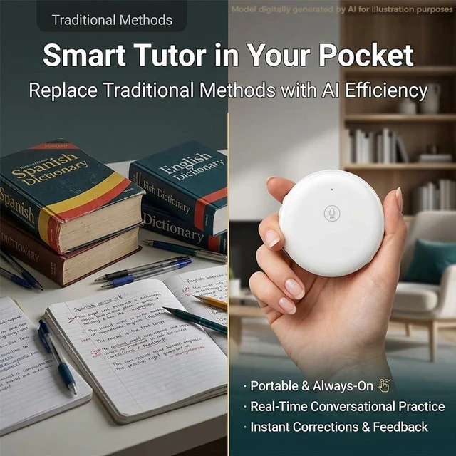 Alt view image 5 of 7 - AI Wearable Language Translator, 165-Language Voice TranslatorWhite | Wearable translation with multilingual conversation support, speaking practice, vocabulary review and portable everyday use