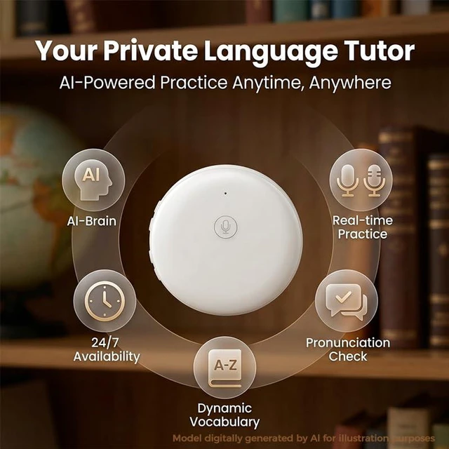 Alt view image 6 of 7 - AI Wearable Language Translator, 165-Language Voice TranslatorWhite | Wearable translation with multilingual conversation support, speaking practice, vocabulary review and portable everyday use