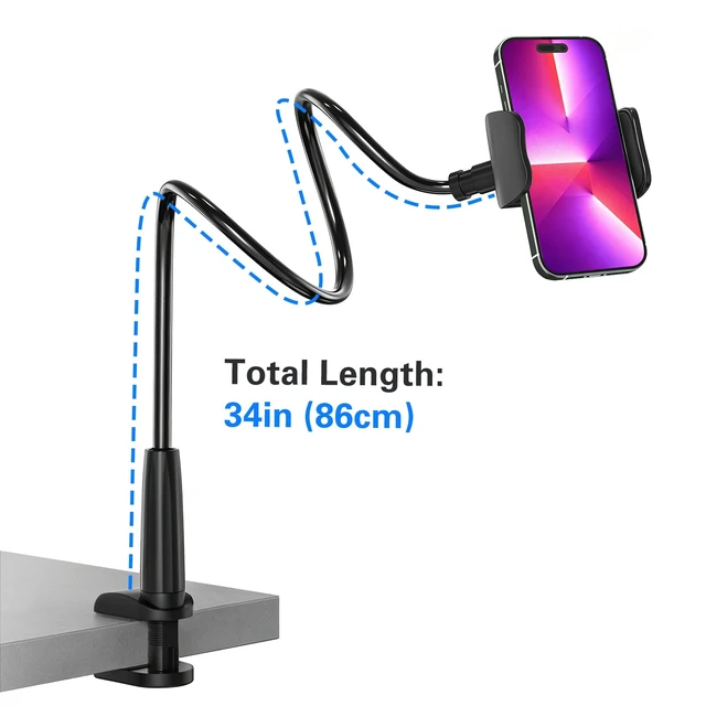 Alt view image 3 of 7 - Gooseneck Phone Holder for Bed, 30in Flexible Overhead Cell Phone Mount for Desk, Hands-Free Viewing Clamp Stand Compatible with iPhone 17 16 15 Pro Max and 3.5-7" Devices