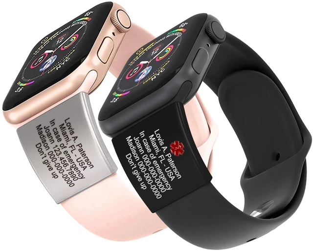 Main image of Alert ID Tag for Watch Band, Laser Engraved Apple Watch Safety Plate, Fitness Runners ID tag for Sport smartwatch, Medical tag for Wrist Band