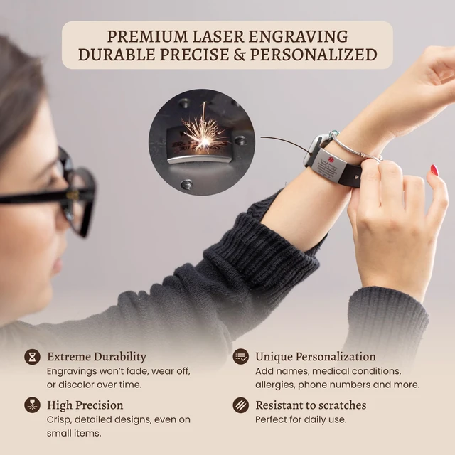 Alt view image 2 of 7 - Alert ID Tag for Watch Band, Laser Engraved Apple Watch Safety Plate, Fitness Runners ID tag for Sport smartwatch, Medical tag for Wrist Band