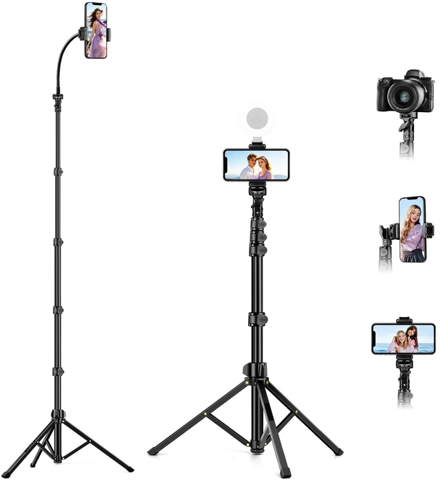 Main image of Phone Tripod Stand, 81" Tall Cellphone Tripod for iPhone with Gooseneck | Flexible Portable Phone Stand for Recording with Remote, Compatible with iPhone 17 16 15 Pro Android Camera