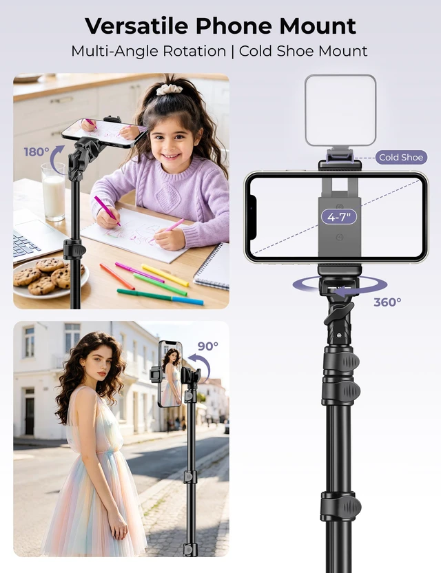 Alt view image 5 of 7 - Phone Tripod Stand, 81" Tall Cellphone Tripod for iPhone with Gooseneck | Flexible Portable Phone Stand for Recording with Remote, Compatible with iPhone 17 16 15 Pro Android Camera