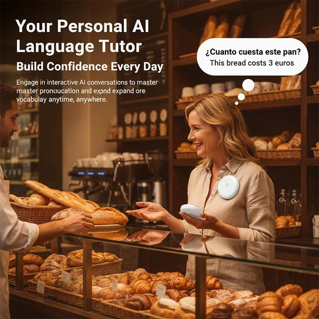 Alt view image 3 of 7 - AI Translator, 100+ Languages Real-Time Practice Companion | Pronunciation & Grammar Feedback, Instant Translation Support, Compact Wearable Design for Learning, Work & Travel