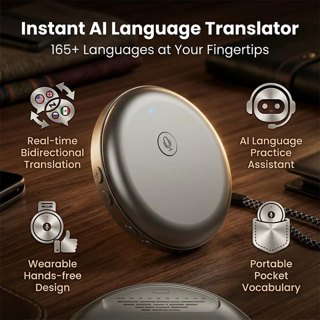 Alt view image 2 of 7 - AI Translator, 100+ Languages Real-Time Practice Companion | Pronunciation & Grammar Feedback, Instant Translation Support, Compact Wearable Design for Learning, Work & Travel