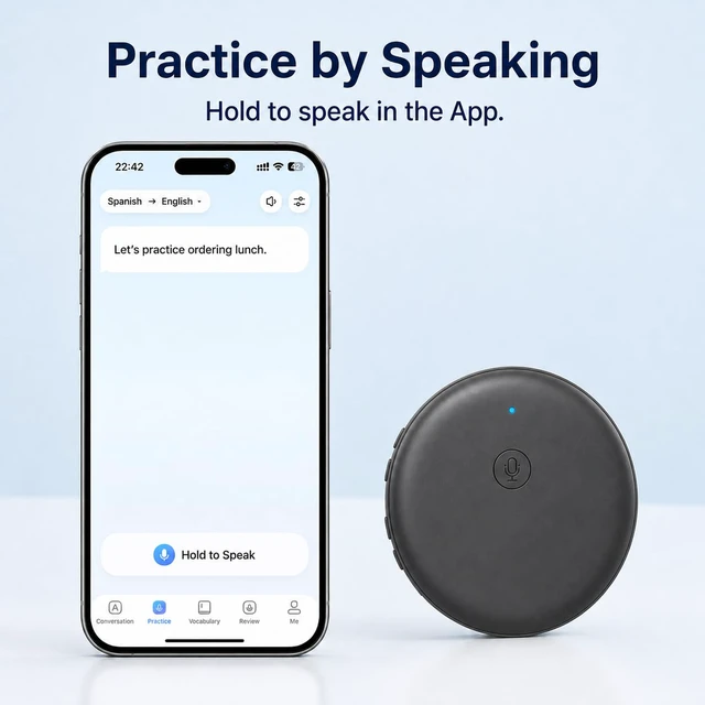 Alt view image 3 of 7 - Language Translator Device, Spanish & English Practice Companion | Real-Time Translation, AI Voice Assistant, Multi-Language Support, Hands-Free Design, Travel Companion (Gray)