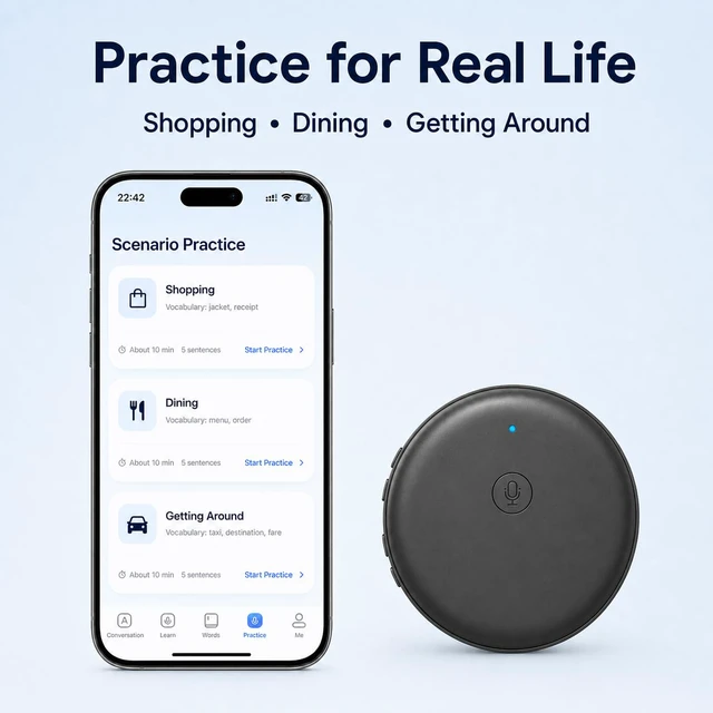Alt view image 4 of 7 - Language Translator Device, Spanish & English Practice Companion | Real-Time Translation, AI Voice Assistant, Multi-Language Support, Hands-Free Design, Travel Companion (Gray)