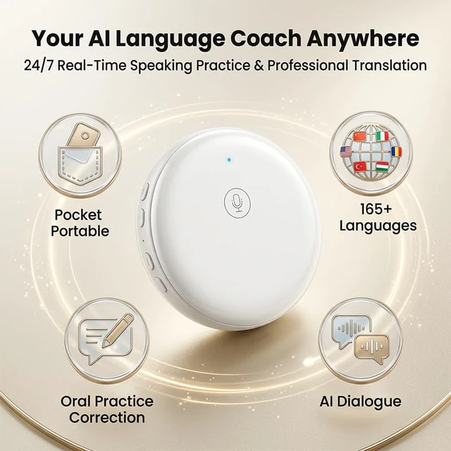 Alt view image 2 of 7 - Wearable AI Translator Device, English Spanish Voice Translation | Real-Time AI Voice Translation with AI Language Learning & Vocabulary Review for Travel, Work and Daily Communication