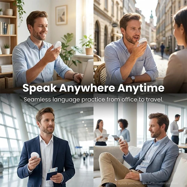 Alt view image 6 of 7 - Wearable AI Translator Device, English Spanish Voice Translation | Real-Time AI Voice Translation with AI Language Learning & Vocabulary Review for Travel, Work and Daily Communication