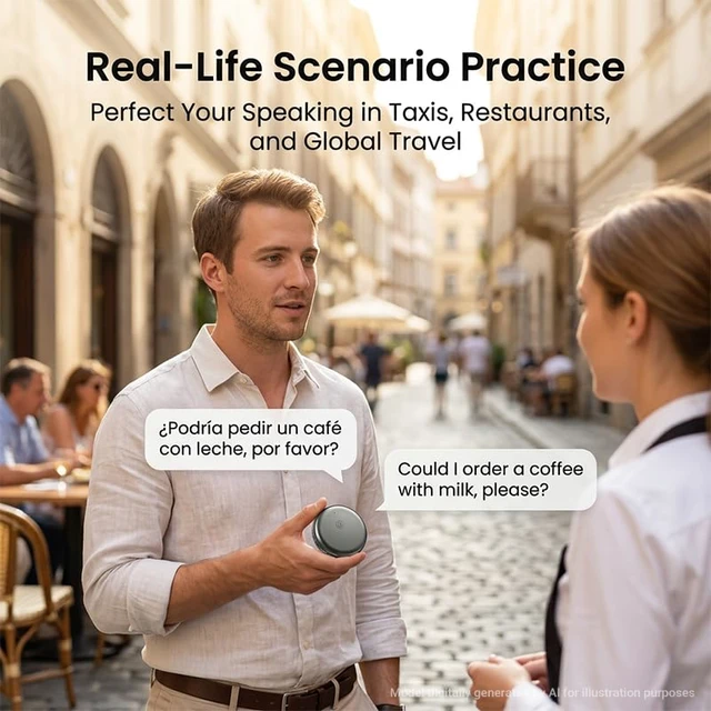 Alt view image 4 of 7 - Wearable AI Translator Device, English Spanish Voice Translation | Real-Time AI Voice Translation with AI Language Learning & Vocabulary Review for Travel, Work and Daily Communication