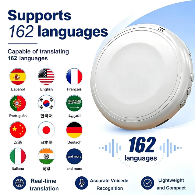Alt view image 2 of 7 - Smart Wearable Translator, Supports 162 Languages, Real-time AI Translation | Built-in AI Voice Assistant with Oral Practice App, Wearable Hands-Free Design, 600mAh for Business, Travel & Study