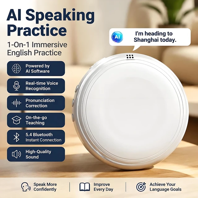 Alt view image 4 of 7 - Smart Wearable Translator, Supports 162 Languages, Real-time AI Translation | Built-in AI Voice Assistant with Oral Practice App, Wearable Hands-Free Design, 600mAh for Business, Travel & Study