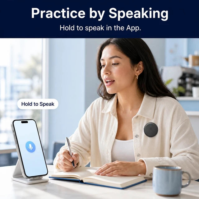 Alt view image 5 of 7 - Language Translator Device,Spanish & English Practice Companion,Gray | Real-Time Translation, AI Voice Assistant, Multi-Language Support, Hands-Free Design, Travel Companion