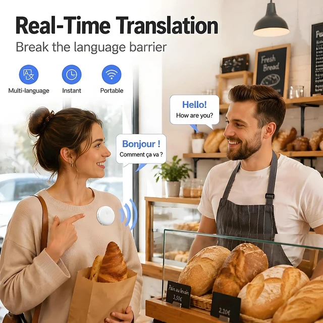 Alt view image 5 of 7 - Wearable Translator Device, 162 Languages, AI Coach, BT Mic, Travel/Work | Real-time translation in 0.5s, AI pronunciation coach, hands-free clip-on, long battery life, for travel, work & learning