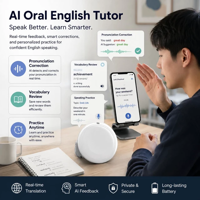 Alt view image 3 of 7 - Smart Wearable Translator,AI Translator Language Translator,Supports 165 Languages Real Time Translation,Device Spanish & English Practice Companion,Travel traductor de idiomas portatil