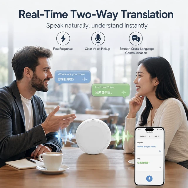 Alt view image 4 of 7 - Smart Wearable Translator,AI Translator Language Translator,Supports 165 Languages Real Time Translation,Device Spanish & English Practice Companion,Travel traductor de idiomas portatil