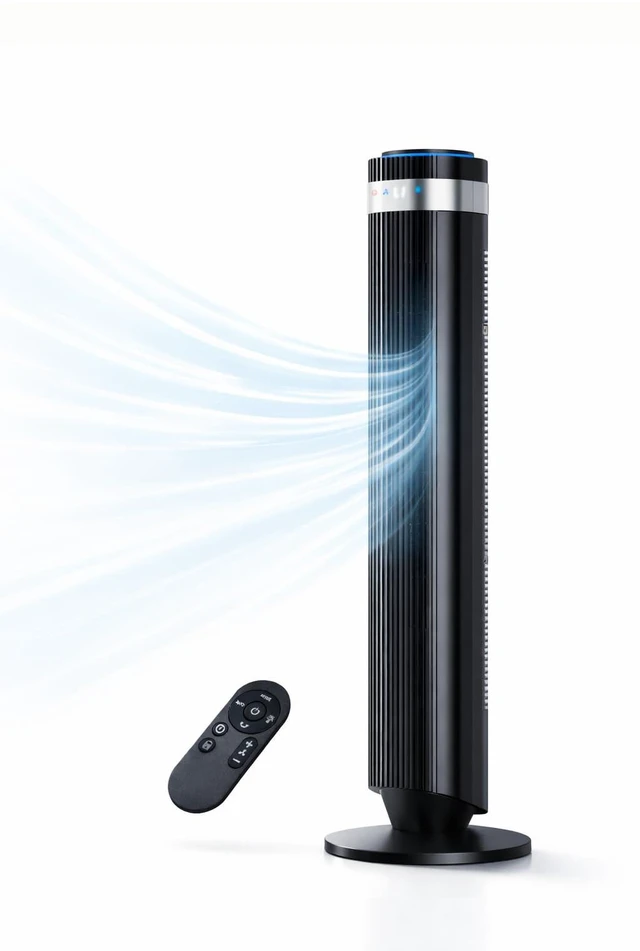 Main image of Tower Fan for Bedroom, Oscillating Bladeless Fan with Remote, 5 Speeds 4 Modes Quiet Fan 28dB, 22.3ft/s High Velocity,12H Timer, LED Display Cooling Fan Floor Standing Fan for Home Office, Dorm,Black