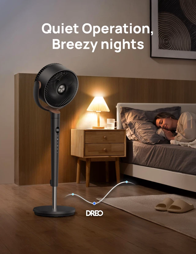 Alt view image 2 of 5 - Pedestal Fan for Bedroom, 100ft Airflow, Quiet DC Motor Standing Fan | 9 Speeds & 4 Modes, 120° Manual Vertical Tilt Floor Fan, 37-42" Adjustable Height, 8H Timer for Home Office