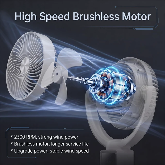 Alt view image 3 of 7 - Rechargeable Cordless Pedestal Fan, Standing Air Circulator Fan with Remote | Pedestal Fan Standing for Home Camping, 190°+140° Auto Oscillation, 4 speeds, 4 timers, 3 Heights Adjustable for Stand Fan