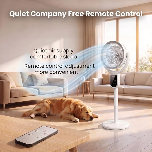 Alt view image 7 of 7 - Rechargeable Cordless Pedestal Fan, Standing Air Circulator Fan with Remote | Pedestal Fan Standing for Home Camping, 190°+140° Auto Oscillation, 4 speeds, 4 timers, 3 Heights Adjustable for Stand Fan