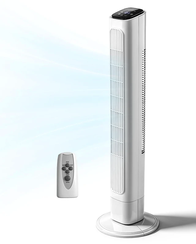 Main image of 36" Bladeless Tower Fan for Cooling Home Office Bedroom, White | Ultra-Quiet, Portable Floor Fan with Remote Control, LED Display, Adjustable 90° Oscillating, 3 Speeds, 3 Modes & 9H Timer