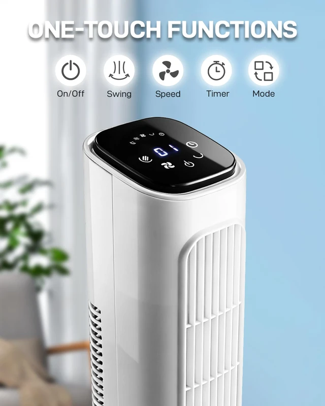 Alt view image 2 of 7 - 36" Bladeless Tower Fan for Cooling Home Office Bedroom, White | Ultra-Quiet, Portable Floor Fan with Remote Control, LED Display, Adjustable 90° Oscillating, 3 Speeds, 3 Modes & 9H Timer