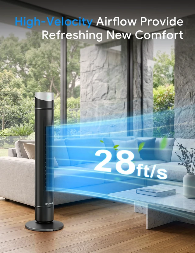 Alt view image 2 of 5 - Smart Tower Fan for Bedroom,Upgraded DC Motor Fans that Blow Cold Air | 120° Oscillating Fan, 43ft Far Airflow,28ft/s High-Speed,12 Speeds,4 Modes,22dB Quiet,App/Voice,12H Timer,Dark Black