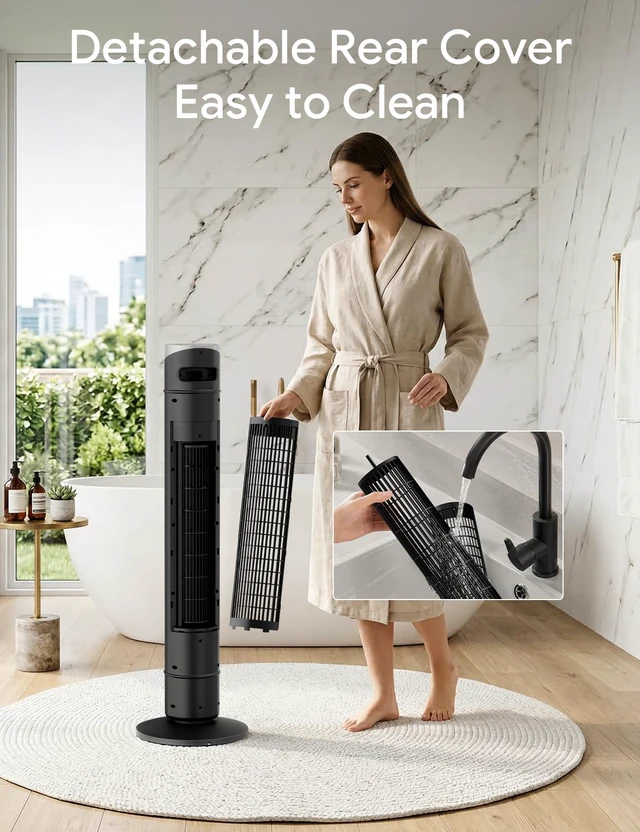 Alt view image 5 of 5 - Smart Tower Fan for Bedroom,Upgraded DC Motor Fans that Blow Cold Air | 120° Oscillating Fan, 43ft Far Airflow,28ft/s High-Speed,12 Speeds,4 Modes,22dB Quiet,App/Voice,12H Timer,Dark Black