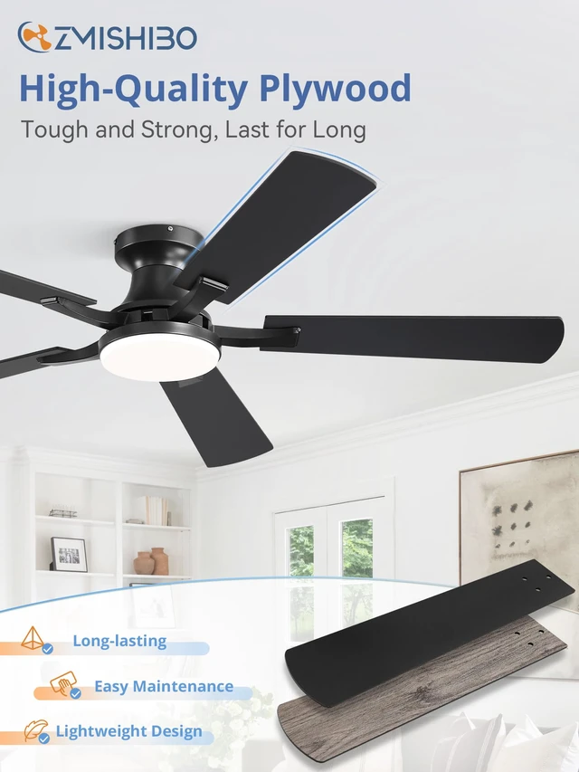 Alt view image 5 of 7 - 52 Inch Ceiling Fans with Lights, Remote&App Control, Flush Mount | Low Profile, Dimmable 20W LED Light, Quiet Reversible Motor, Strong Airflow, Easy Install for Bedroom/Living Room/Apt, Black