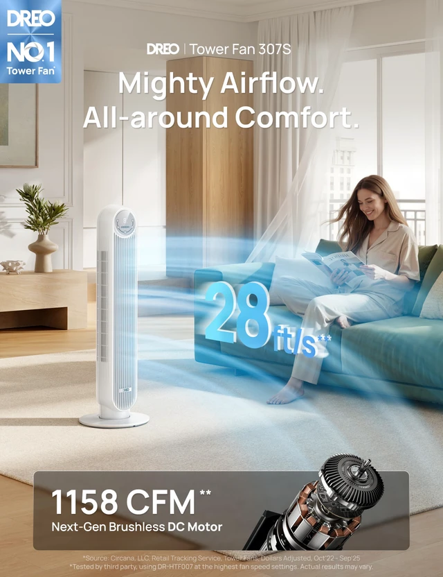 Alt view image 2 of 7 - Smart Tower Fan for Bedroom, 28ft/s Velocity, 8 Speeds Ultra Quiet Fan | 2026 Upgraded DC Motor, 90° Oscillating Floor Fan, WiFi Voice Control, 4 Modes 8H Timer, Bladeless Standing Fans with Remote