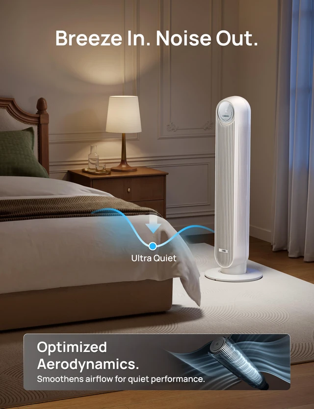Alt view image 3 of 7 - Smart Tower Fan for Bedroom, 28ft/s Velocity, 8 Speeds Ultra Quiet Fan | 2026 Upgraded DC Motor, 90° Oscillating Floor Fan, WiFi Voice Control, 4 Modes 8H Timer, Bladeless Standing Fans with Remote