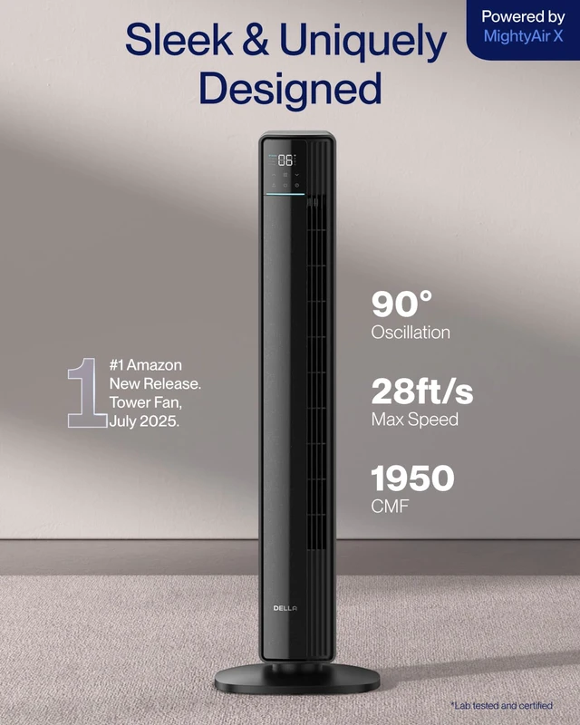 Alt view image 2 of 7 - 42" Smart Tower Fan, Ultra Quiet 23dB Cooling Fan with 12 Speeds, 90° Oscillating, 28ft/s Airflow, DC Motor, 24H Timer, Voice/App/Remote Control for Bedroom Office Living Room