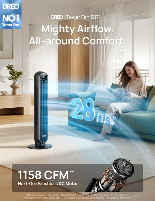 Alt view image 2 of 7 - Tower Fan for Bedroom, 28ft/s Velocity, Ultra Quiet Fan, 8 Speeds | 2026 Upgraded DC Motor, 90° Oscillating, 4 Modes Standing Fan, Bladeless Fan for Indoors, Floor Fans with Remote, Black