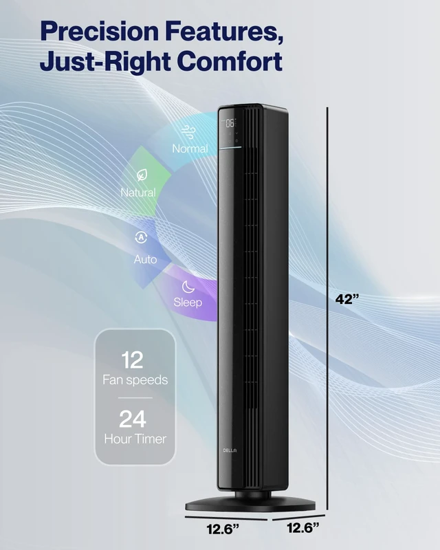 Alt view image 6 of 7 - 42" Smart Tower Fan, Ultra Quiet 23dB Cooling Fan with 12 Speeds, 90° Oscillating, 28ft/s Airflow, DC Motor, 24H Timer, Voice/App/Remote Control for Bedroom Office Living Room