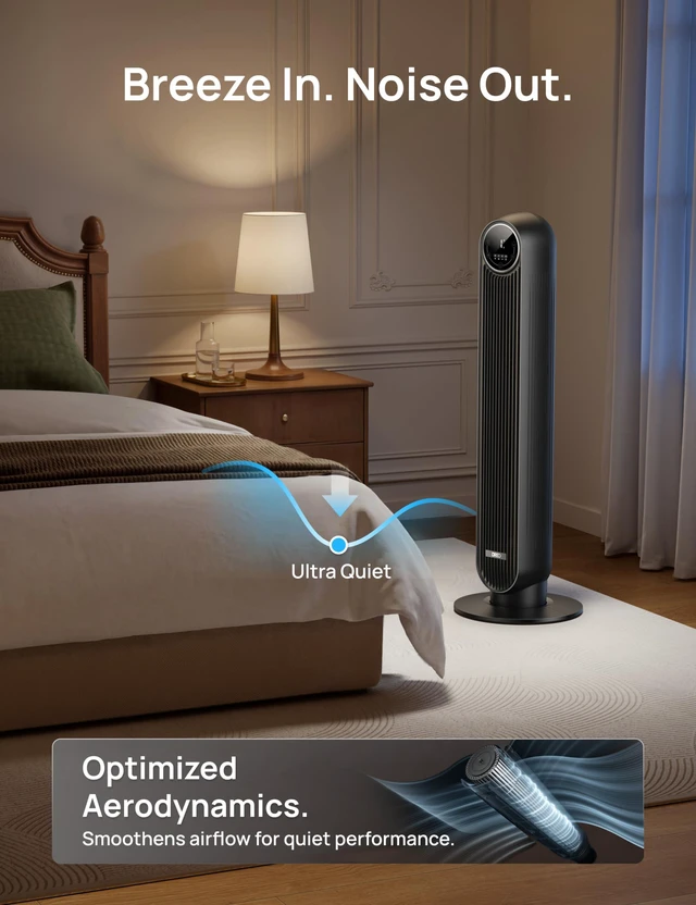 Alt view image 3 of 7 - Tower Fan for Bedroom, 28ft/s Velocity, Ultra Quiet Fan, 8 Speeds | 2026 Upgraded DC Motor, 90° Oscillating, 4 Modes Standing Fan, Bladeless Fan for Indoors, Floor Fans with Remote, Black