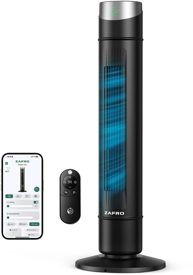 Main image of Smart Tower Fan for Bedroom,Upgraded DC Motor Fans that Blow Cold Air | 120° Oscillating Fan, 43ft Far Airflow,28ft/s High-Speed,12 Speeds,4 Modes,22dB Quiet,App/Voice,12H Timer,36Inch,Black