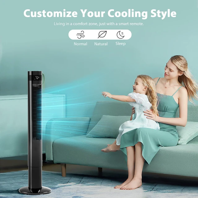 Alt view image 2 of 7 - Tower Fan Portable Electric Oscillating Fan Quiet Cooling Remote Control Standing Bladeless Floor Fans 3 Speeds Wind Modes Timer Bedroom Office (43 inch, Black)