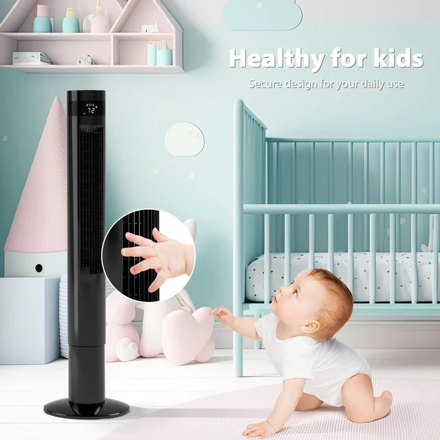 Alt view image 4 of 7 - Tower Fan Portable Electric Oscillating Fan Quiet Cooling Remote Control Standing Bladeless Floor Fans 3 Speeds Wind Modes Timer Bedroom Office (43 inch, Black)
