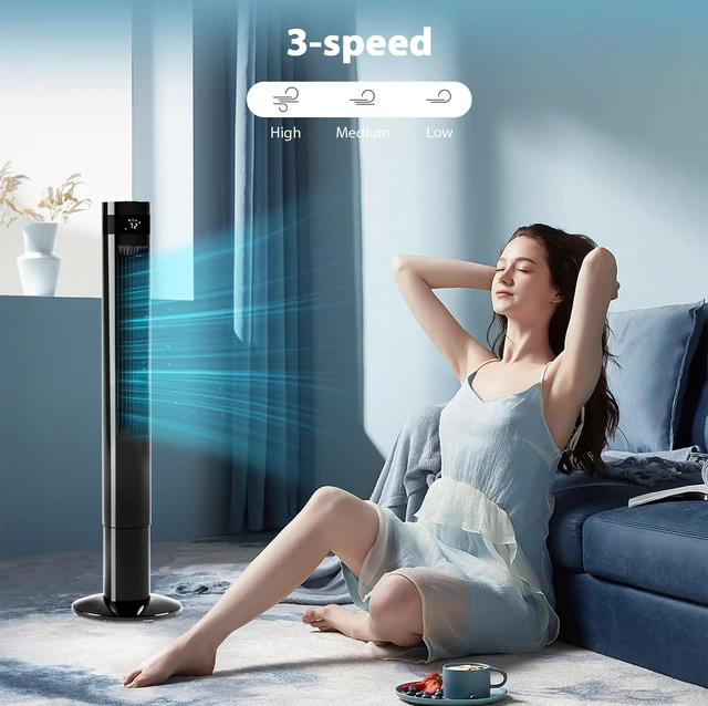 Alt view image 5 of 7 - Tower Fan Portable Electric Oscillating Fan Quiet Cooling Remote Control Standing Bladeless Floor Fans 3 Speeds Wind Modes Timer Bedroom Office (43 inch, Black)