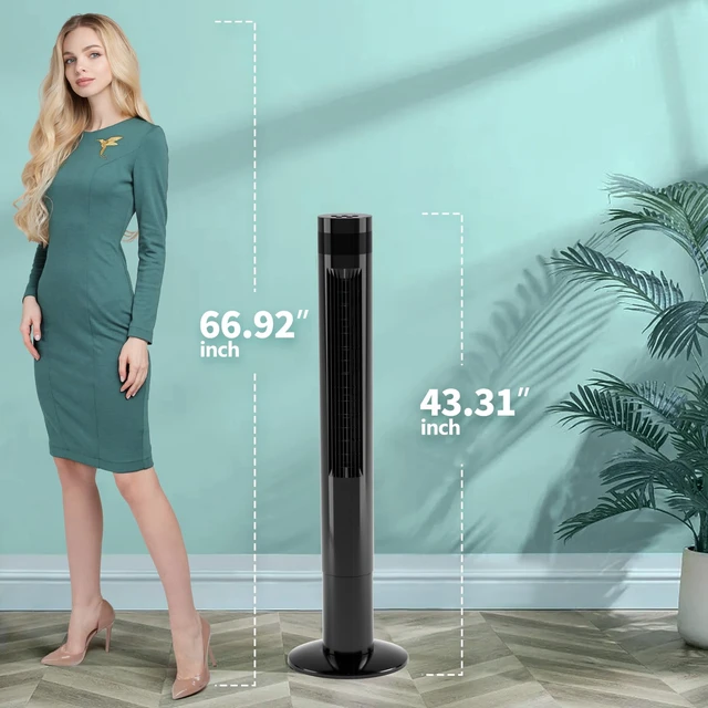 Alt view image 7 of 7 - Tower Fan Portable Electric Oscillating Fan Quiet Cooling Remote Control Standing Bladeless Floor Fans 3 Speeds Wind Modes Timer Bedroom Office (43 inch, Black)