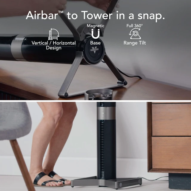 Alt view image 3 of 6 - Airbar 4 Tower Fan and Horizontal Air Circulator with Remote Control, 35-Inch, 3 Speed Settings, Multi-Directional Airflow, Touch Control, Versatile Cooling Power, Magnetic Base, Black
