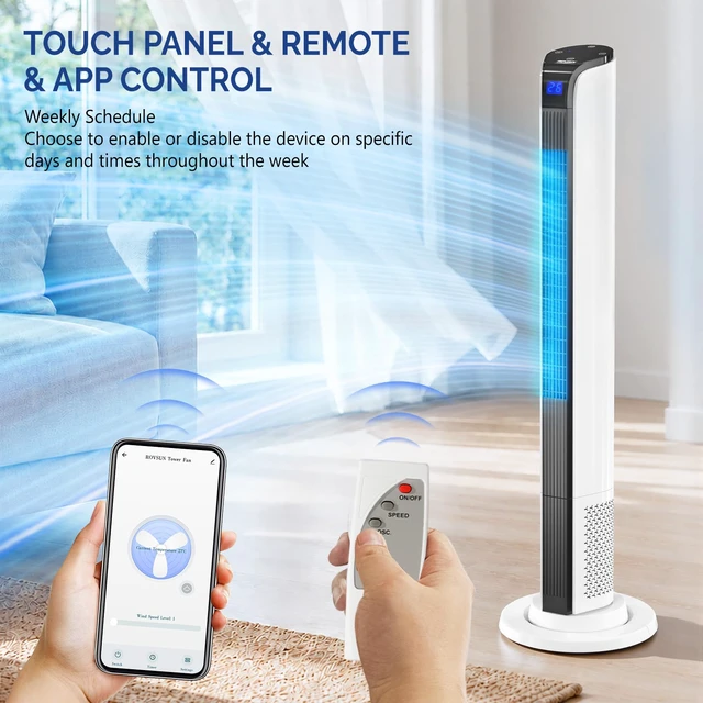 Alt view image 3 of 7 - 42in Tower Fan with Remote & APP Control, Smart Bladeless Floor Fan with 3 Modes 3 Speeds, Digital Display and Oscillating, 12H Timer, Standing Fan for Home, Office, Bedroom