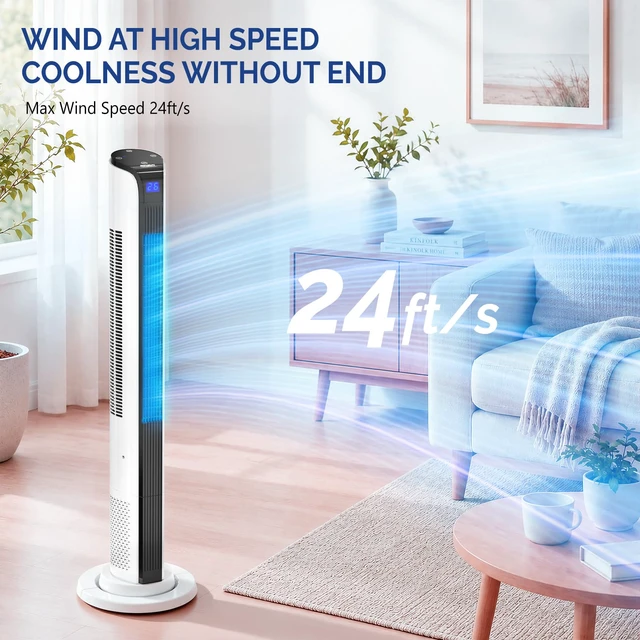 Alt view image 2 of 7 - 42in Tower Fan with Remote & APP Control, Smart Bladeless Floor Fan with 3 Modes 3 Speeds, Digital Display and Oscillating, 12H Timer, Standing Fan for Home, Office, Bedroom