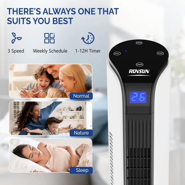 Alt view image 4 of 7 - 42in Tower Fan with Remote & APP Control, Smart Bladeless Floor Fan with 3 Modes 3 Speeds, Digital Display and Oscillating, 12H Timer, Standing Fan for Home, Office, Bedroom