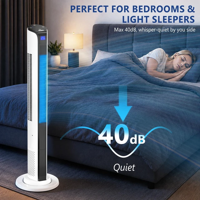 Alt view image 5 of 7 - 42in Tower Fan with Remote & APP Control, Smart Bladeless Floor Fan with 3 Modes 3 Speeds, Digital Display and Oscillating, 12H Timer, Standing Fan for Home, Office, Bedroom