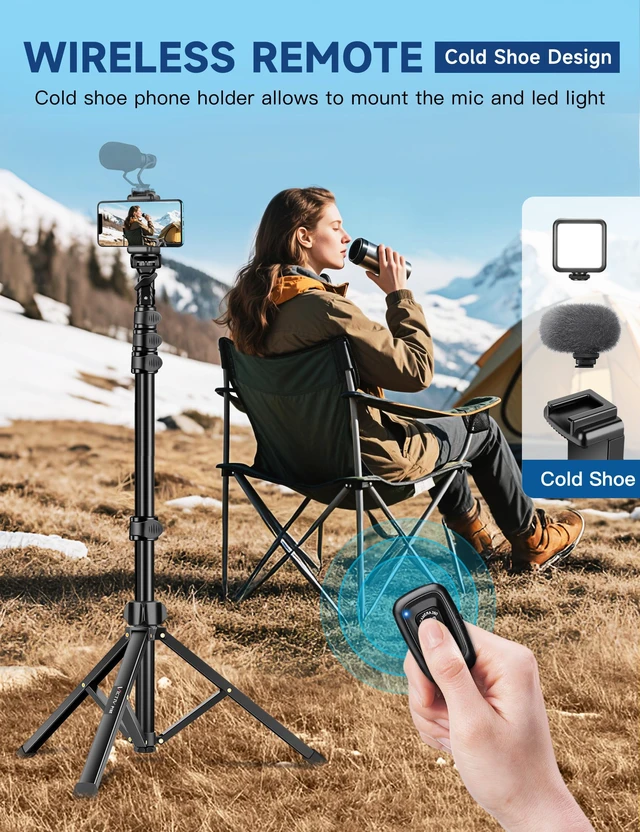 Alt view image 3 of 7 - Phone Tripod Stand, 85" Tall Cellphone Tripod for iPhone with Gooseneck | Flexible Portable Phone Stand with Remote for Recording, Compatible with iPhone 14 13 12 Pro Android Camera