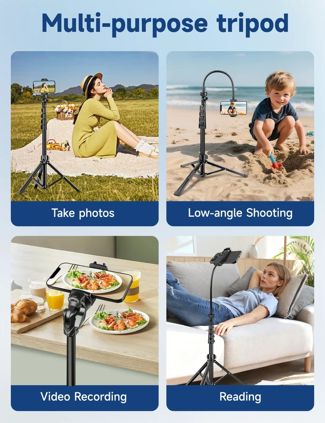 Alt view image 5 of 7 - Phone Tripod Stand, 85" Tall Cellphone Tripod for iPhone with Gooseneck | Flexible Portable Phone Stand with Remote for Recording, Compatible with iPhone 14 13 12 Pro Android Camera