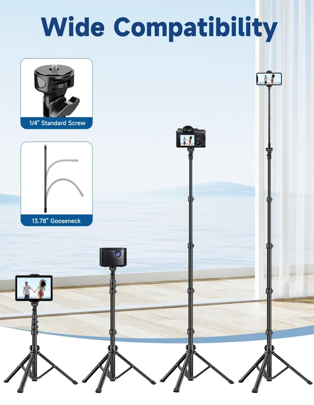 Alt view image 6 of 7 - Phone Tripod Stand, 85" Tall Cellphone Tripod for iPhone with Gooseneck | Flexible Portable Phone Stand with Remote for Recording, Compatible with iPhone 14 13 12 Pro Android Camera